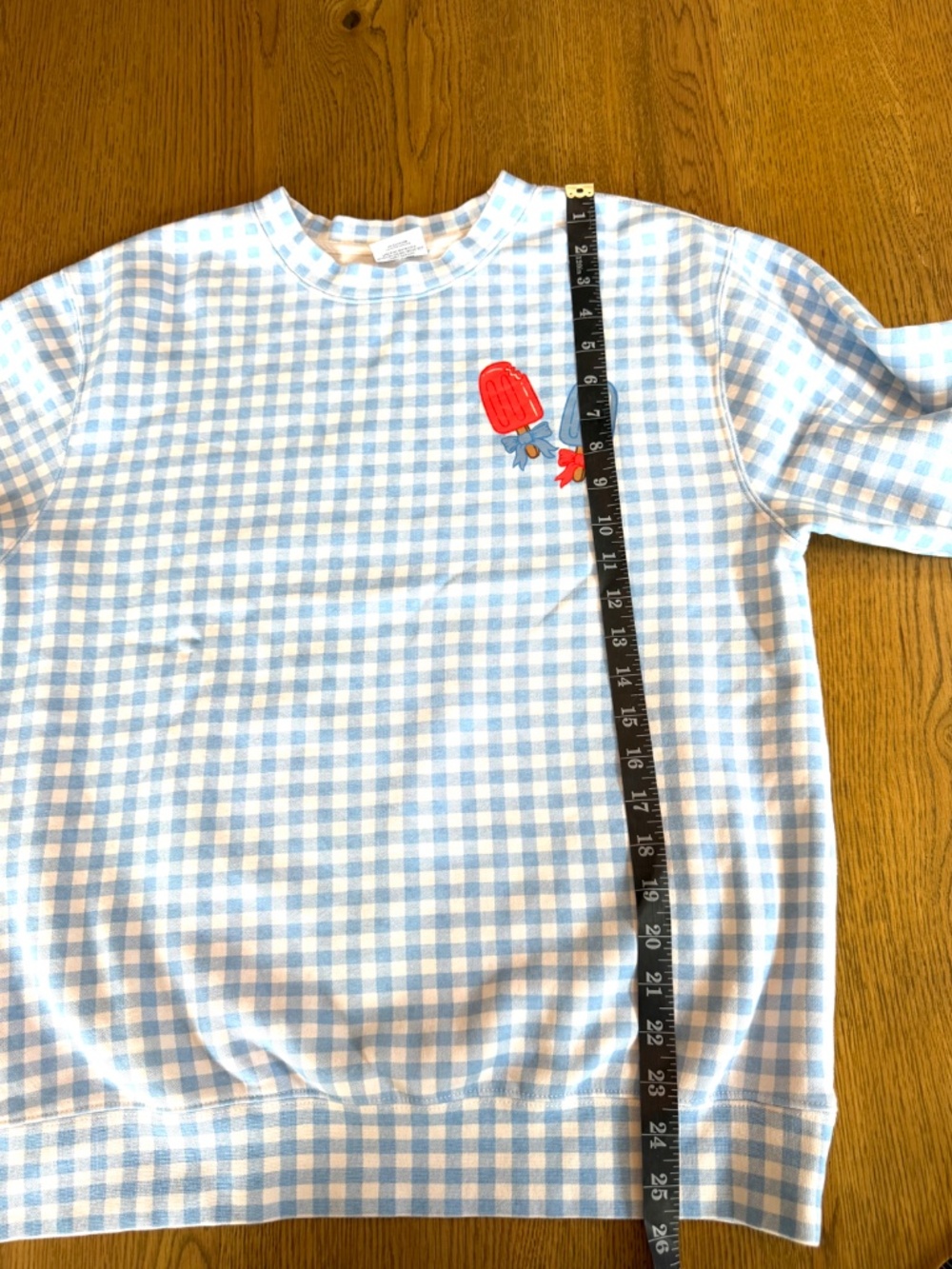 NWOT Living Fully Co Gingham Lightweight Sweatshirt Blue White Popsicle Top S - Picture 4 of 11